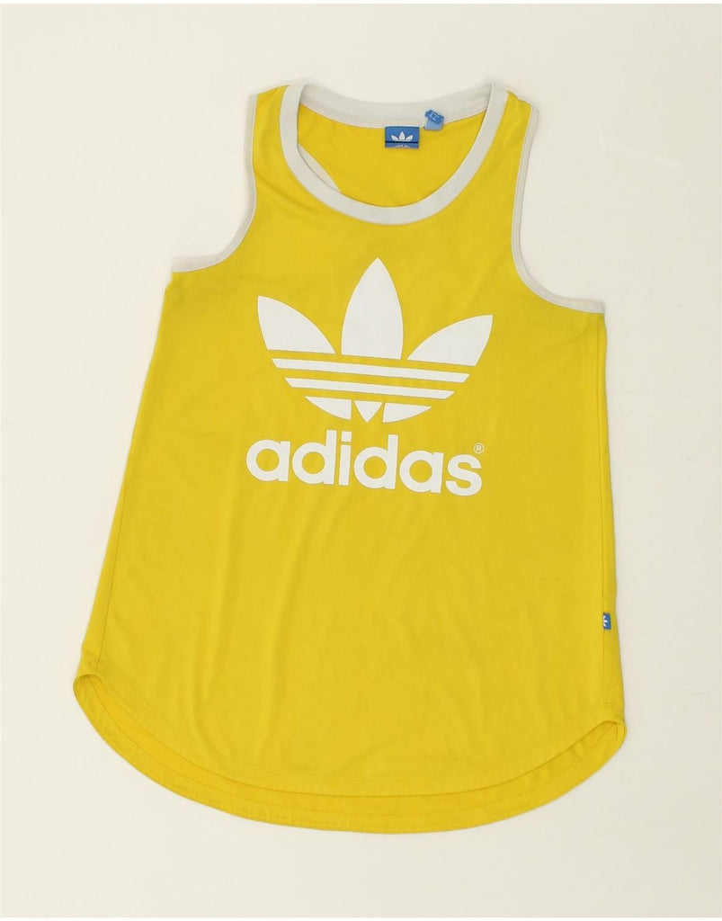 ADIDAS Womens Graphic Vest Top UK 8 Small Yellow Polyester | Vintage Adidas | Thrift | Second-Hand Adidas | Used Clothing | Messina Hembry 