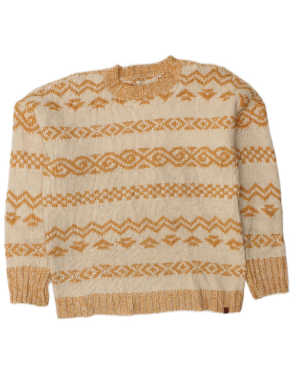 Rip Curl Womens Crew Neck Jumper Sweater UK 6 XS Off White Fair Isle