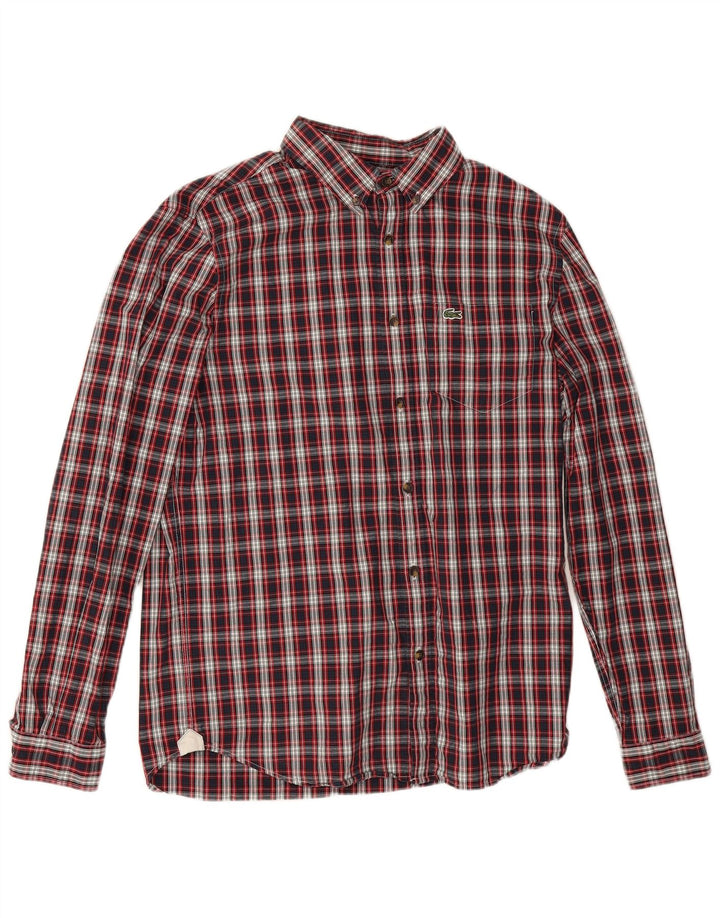 Lacoste Mens Regular Fit Flannel Shirt Size 40 Medium Red Check Cotton