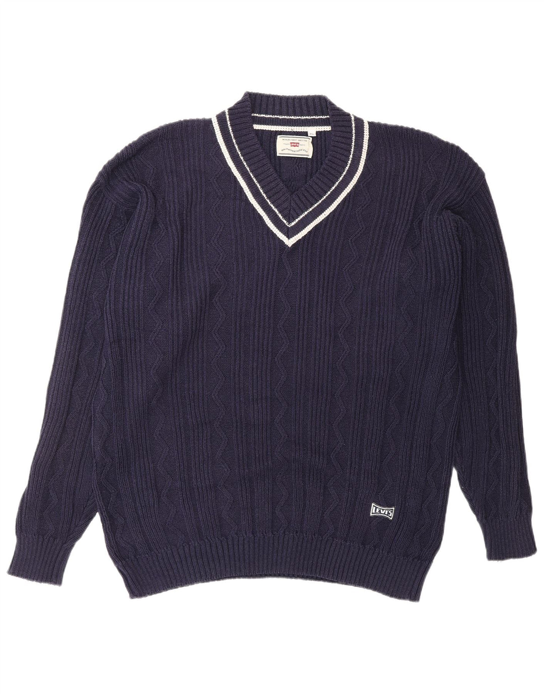 LEVI'S Mens V-Neck Jumper Sweater XL Navy Blue