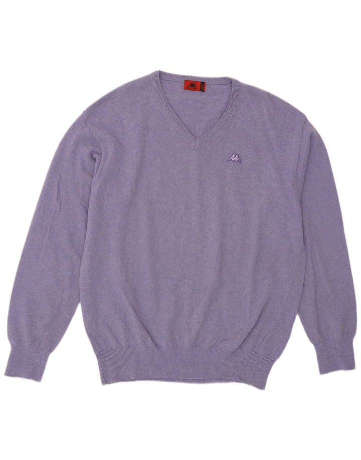 Kappa Mens V-Neck Jumper Sweater Large Purple Lambswool
