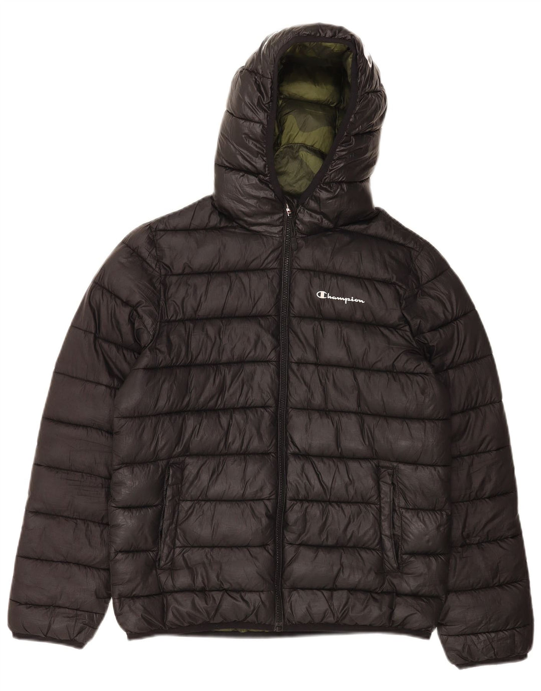 Champion Womens Hooded Padded Jacket UK 12 Medium Black Polyester