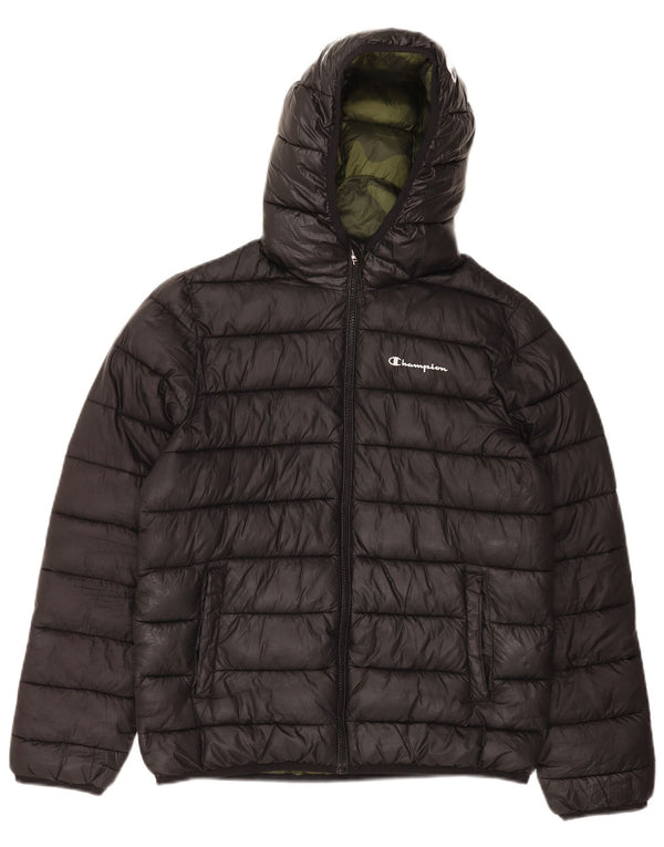 Champion Womens Hooded Padded Jacket UK 12 Medium Black Polyester