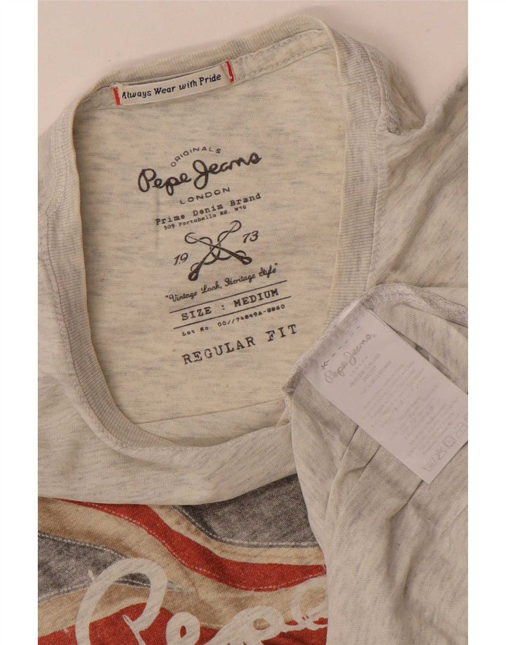 PEPE Jeans Mens Regular Fit Graphic T-Shirt Top Medium Grey Cotton