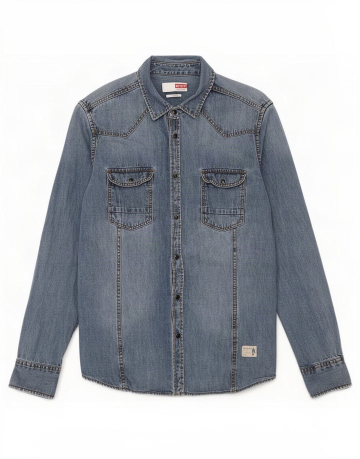 Mustang Mens Slim Fit Denim Shirt Medium Blue Cotton