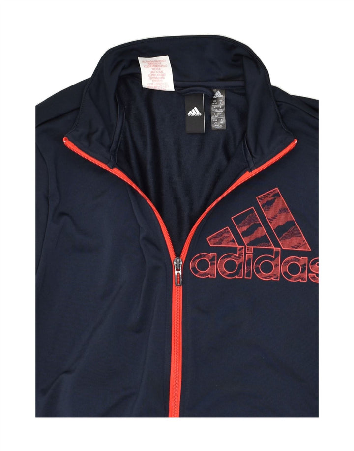 ADIDAS Boys Graphic Tracksuit Top Jacket 13-14 Years Navy Blue Polyester | Vintage Adidas | Thrift | Second-Hand Adidas | Used Clothing | Messina Hembry 