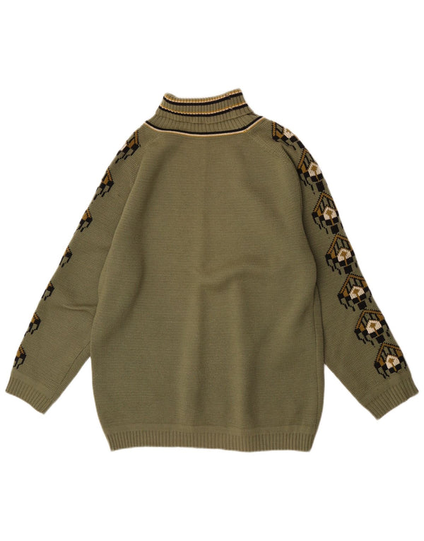 Vintage Womens Roll Neck Jumper Sweater IT 52 XL Khaki Geometric Wool