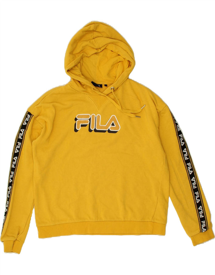 FILA Womens Oversized Graphic Hoodie Jumper UK 10 Small Yellow | Vintage Fila | Thrift | Second-Hand Fila | Used Clothing | Messina Hembry 