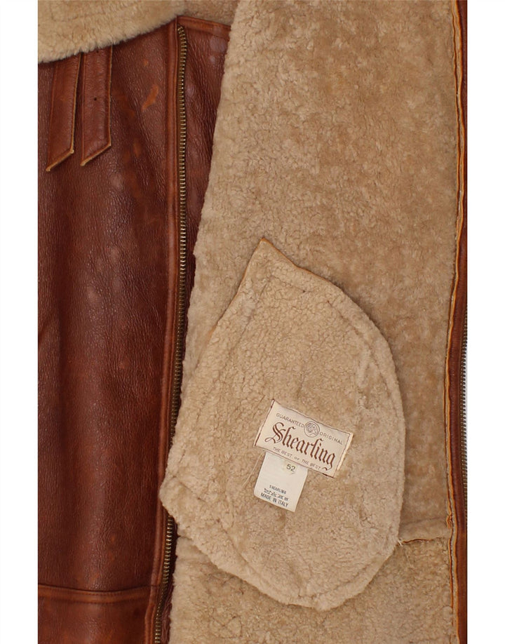 VINTAGE Mens Shearling Jacket IT 52 XL Brown Shearling