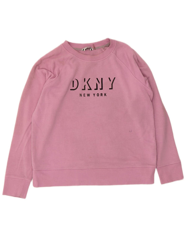 Dkny Womens New York Graphic Sweatshirt Jumper UK 16 Large Pink Cotton