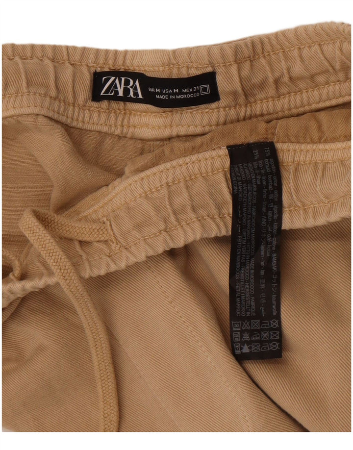 Zara Mens Straight Cargo Trousers Medium W31 L30 Beige Cotton