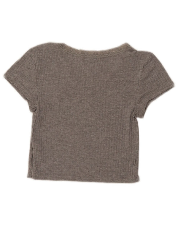 Topshop Womens Crop T-Shirt Top UK 10 Small Grey Cotton