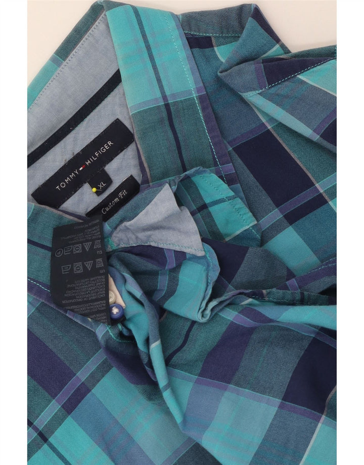 Tommy Hilfiger Mens Custom Fit Shirt XL Blue Check Cotton