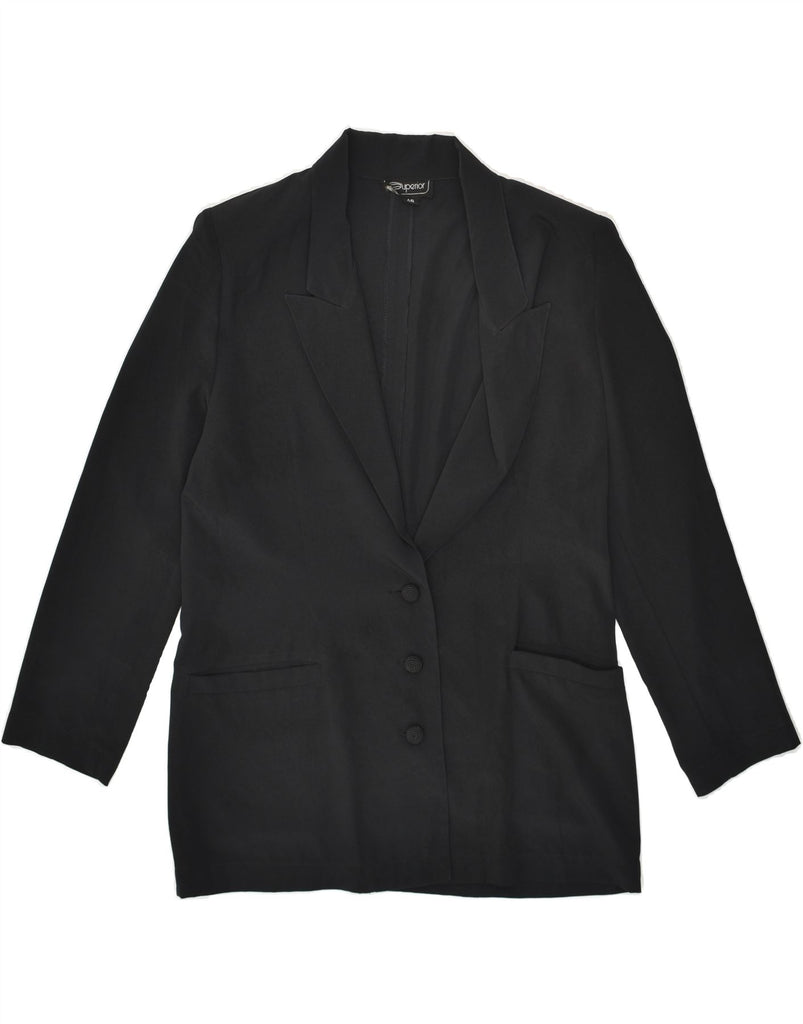 SUPERIOR Womens 3 Button Blazer Jacket IT 46 XL Black | Vintage Superior | Thrift | Second-Hand Superior | Used Clothing | Messina Hembry 