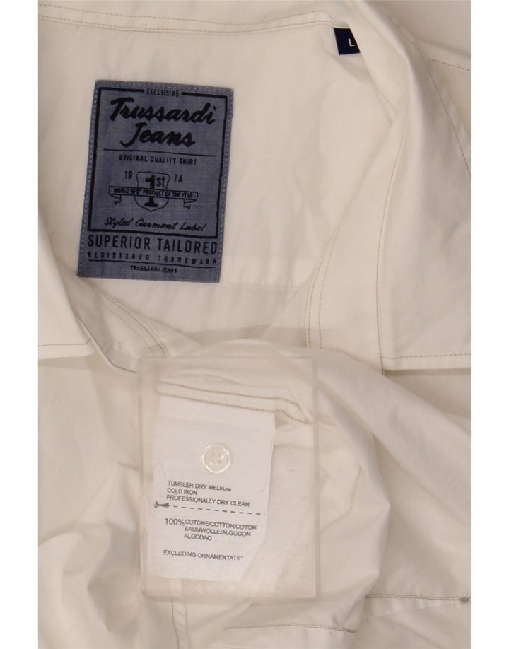 Trussardi Jeans Mens Short Sleeve Shirt Large White Cotton