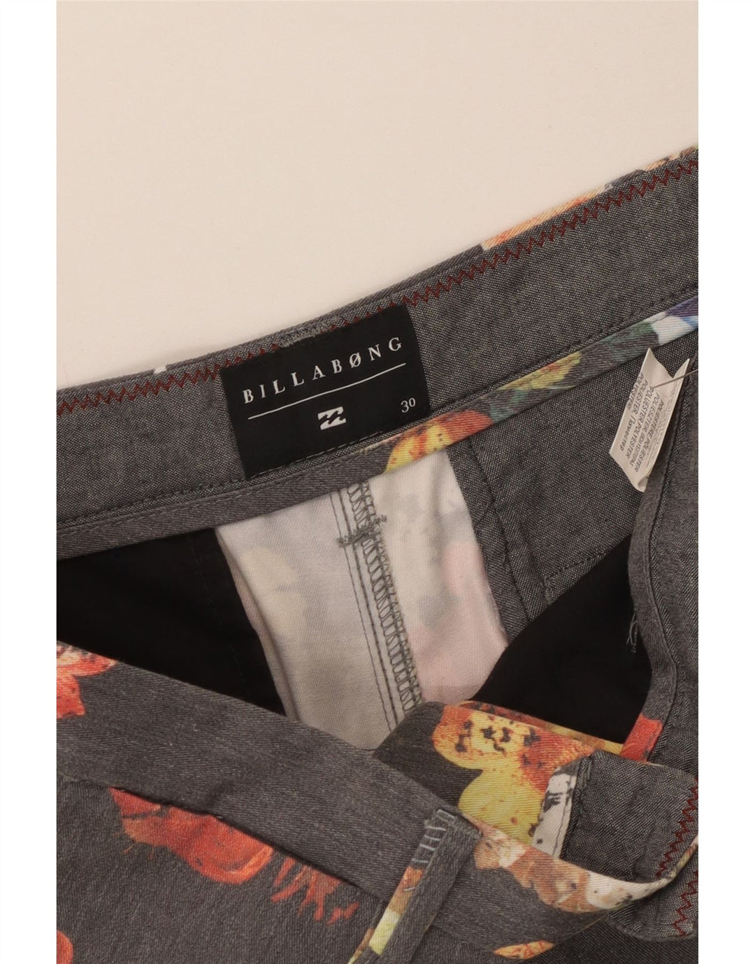 Billabong Mens Chino Shorts W30 Medium Grey Floral Polyester