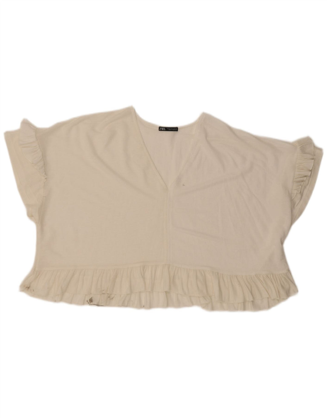 Zara Womens Oversized Crop Blouse Top UK 14 Medium Off White