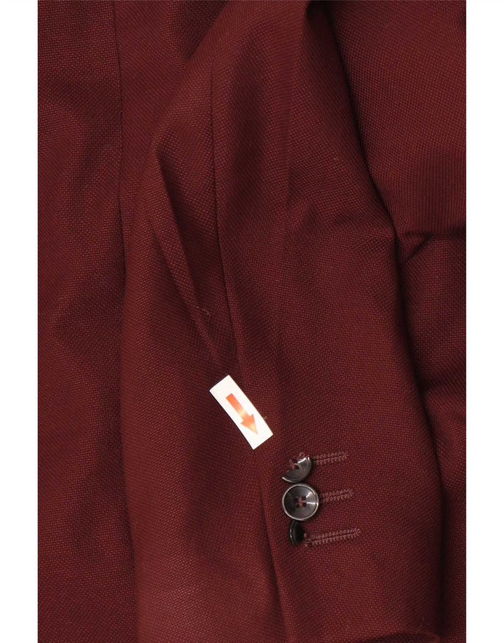 Zara Mens 1 Button Blazer Jacket EU 54 XL Burgundy Polyester