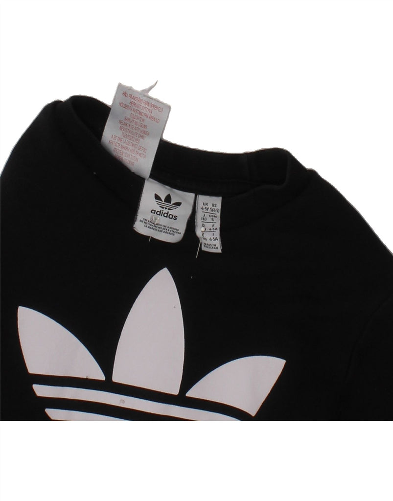 ADIDAS Boys Graphic Sweatshirt Jumper 4-5 Years Black Cotton Vintage Adidas and Second-Hand Adidas from Messina Hembry 
