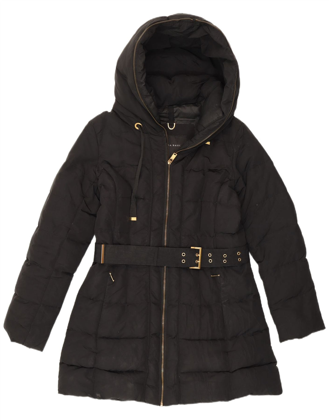 Zara Womens Hooded Padded Jacket UK 16 Large Black Polyester