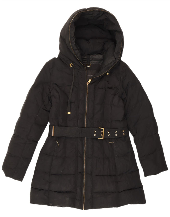 Zara Womens Hooded Padded Jacket UK 16 Large Black Polyester