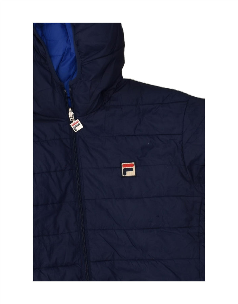 FILA Mens Hooded Padded Reversible Jacket UK 38 Medium Navy Blue Polyester | Vintage Fila | Thrift | Second-Hand Fila | Used Clothing | Messina Hembry 