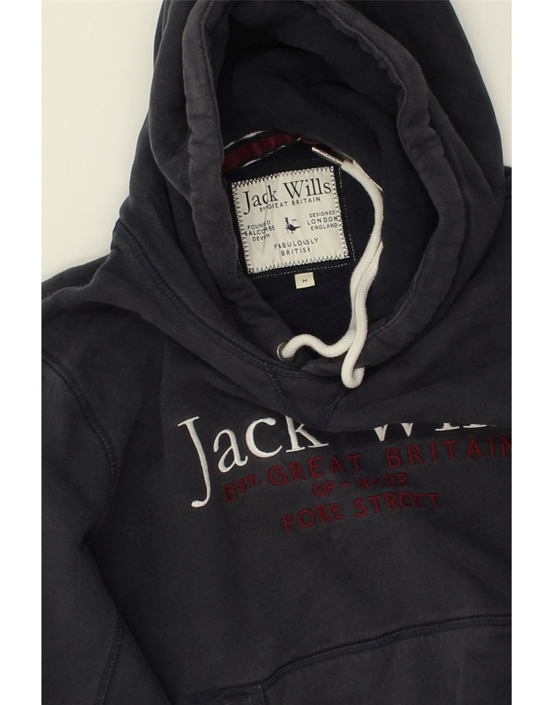 JACK WILLS Womens Graphic Hoodie Jumper UK 14 Medium Navy Blue Cotton | Vintage Jack Wills | Thrift | Second-Hand Jack Wills | Used Clothing | Messina Hembry 