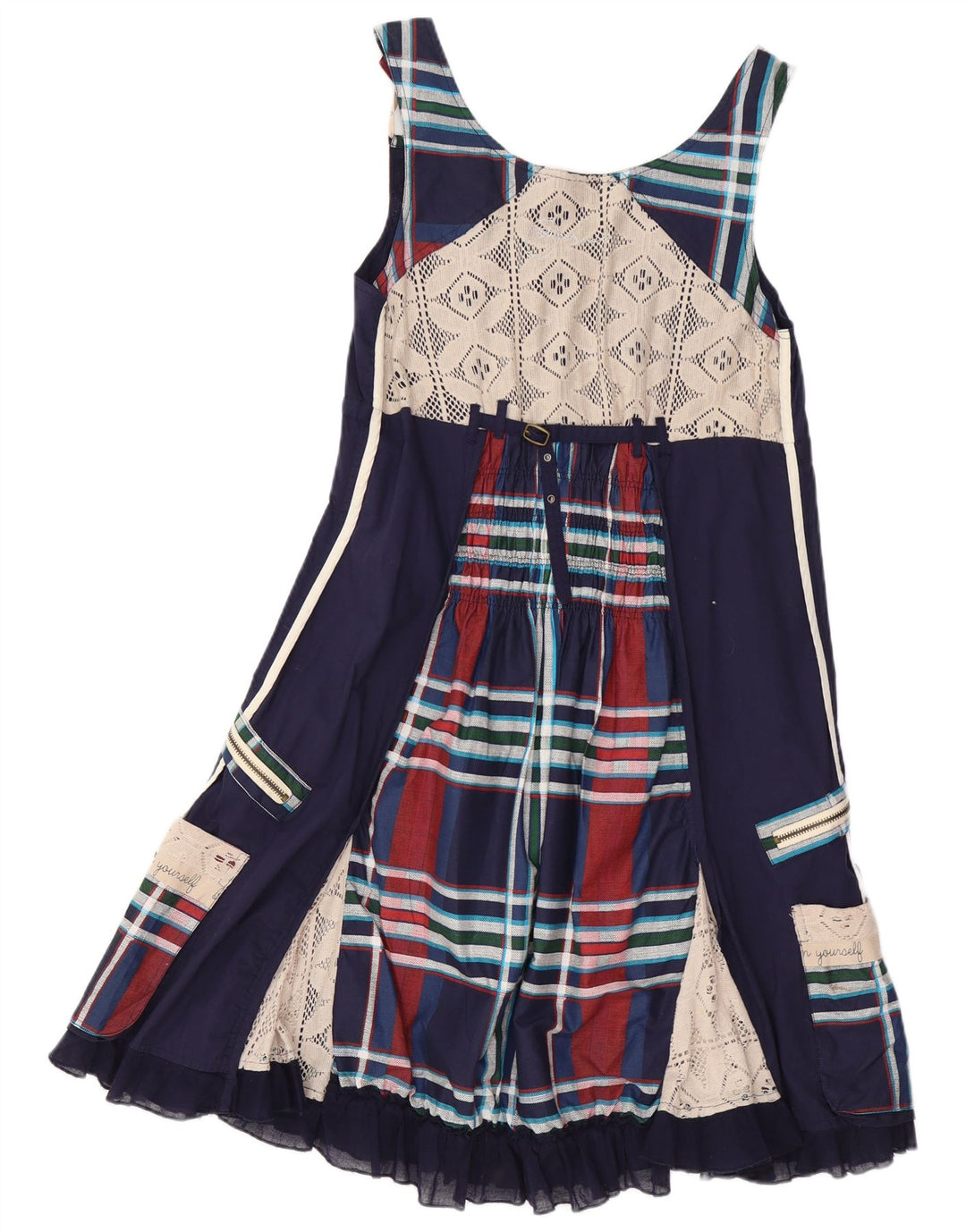 DESIGUAL Womens Graphic A-Line Dress EU 40 Medium Navy Blue Patchwork