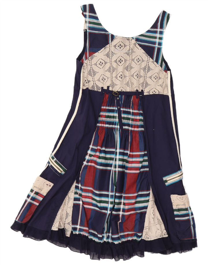 DESIGUAL Womens Graphic A-Line Dress EU 40 Medium Navy Blue Patchwork