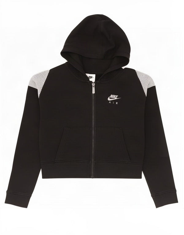 Nike Girls Crop Zip Hoodie Sweater 12-13 Years Large Black Colourblock