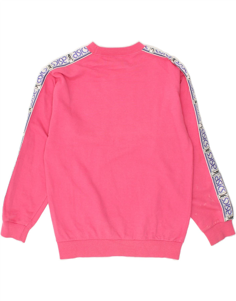 ASICS Womens Graphic Sweatshirt Jumper UK 14 Medium Pink Cotton | Vintage Asics | Thrift | Second-Hand Asics | Used Clothing | Messina Hembry 