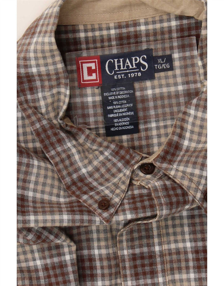 Chaps Mens Shirt XL Brown Check Cotton
