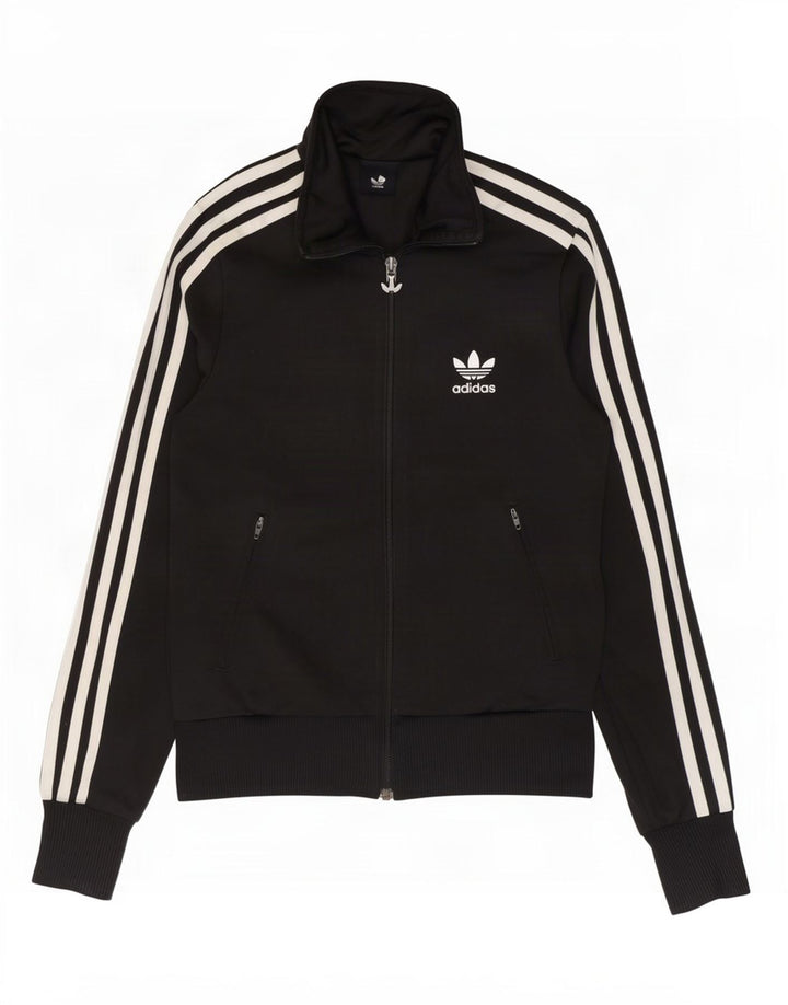 Adidas Womens Graphic Tracksuit Top Jacket EU 34 XS Black Polyester