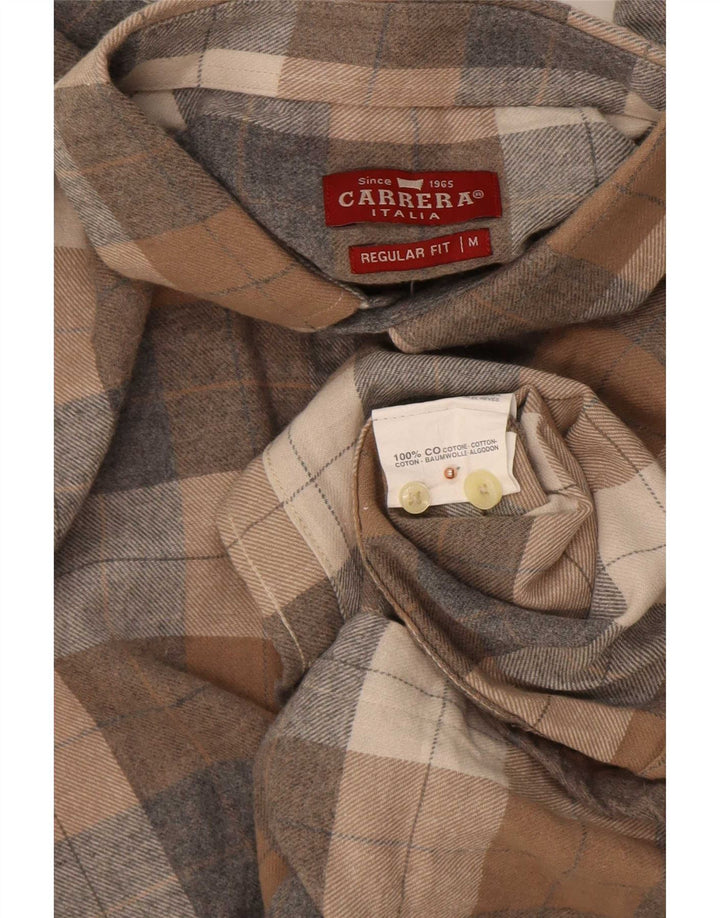Carrera Mens Regular Fit Flannel Shirt Medium Brown Check Cotton