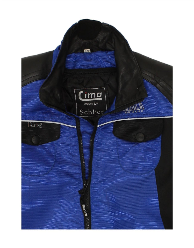 CIMA Boys Motorcycle Graphic Biker Jacket 14-15 Years Blue Colourblock | Vintage Cima | Thrift | Second-Hand Cima | Used Clothing | Messina Hembry 