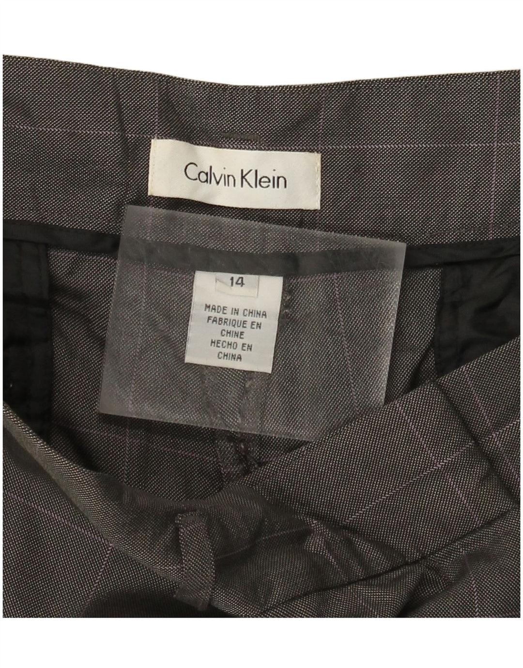 Calvin Klein Womens Straight Suit Trousers US 14 XL W36 L30 Grey Check Wool