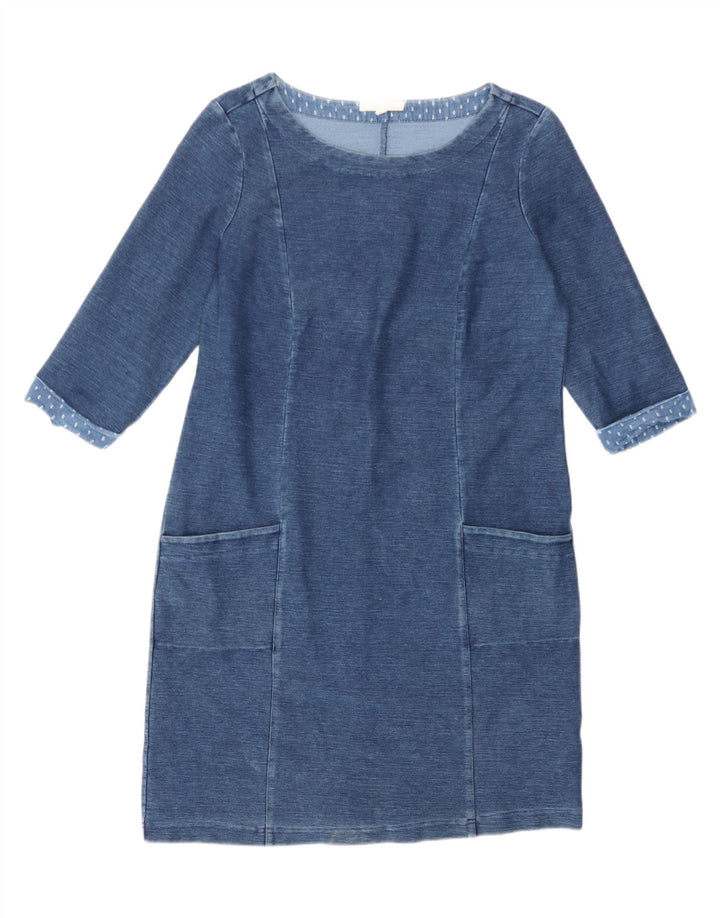 White Stuff Womens 3/4 Sleeve Sheath Dress UK 14 Medium Blue Cotton
