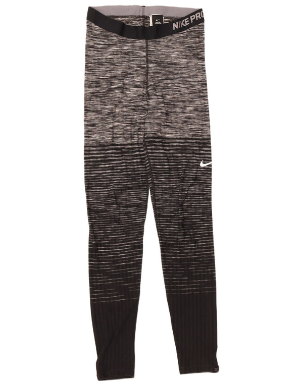 NIKE Womens Graphic Leggings UK 14 Large  Black Striped Polyester