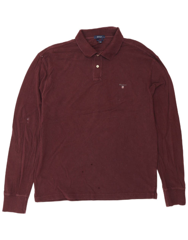 GANT Mens Fitted Long Sleeve Polo Shirt 3XL Maroon Cotton
