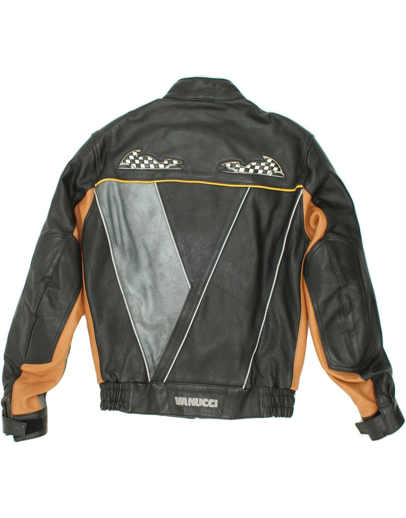 VANUCCI Mens Motorcycle Graphic Biker Jacket IT 52 XL Black Leather Vintage Vanucci and Second-Hand Vanucci from Messina Hembry 