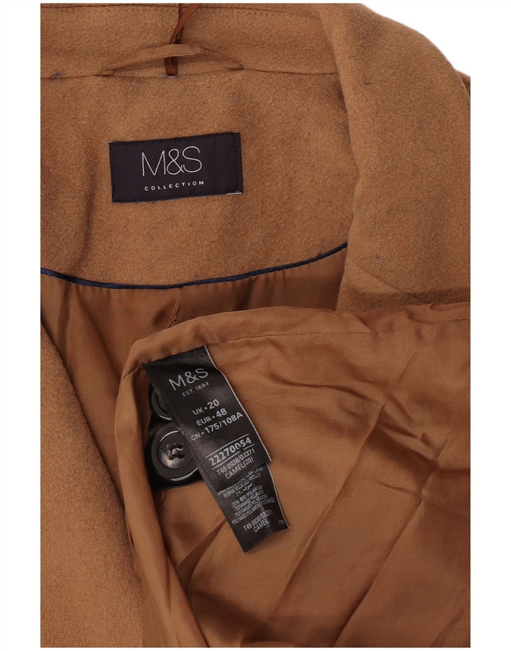 Marks & Spencer Womens Overcoat UK 20 2XL Brown Wool