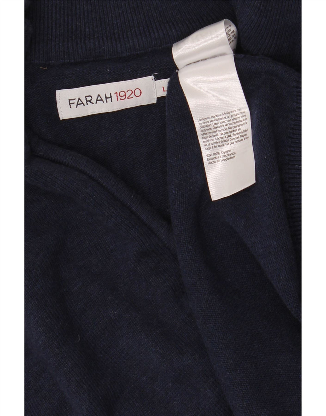 Farah Mens Zip Neck Jumper Sweater Large Navy Blue Cotton