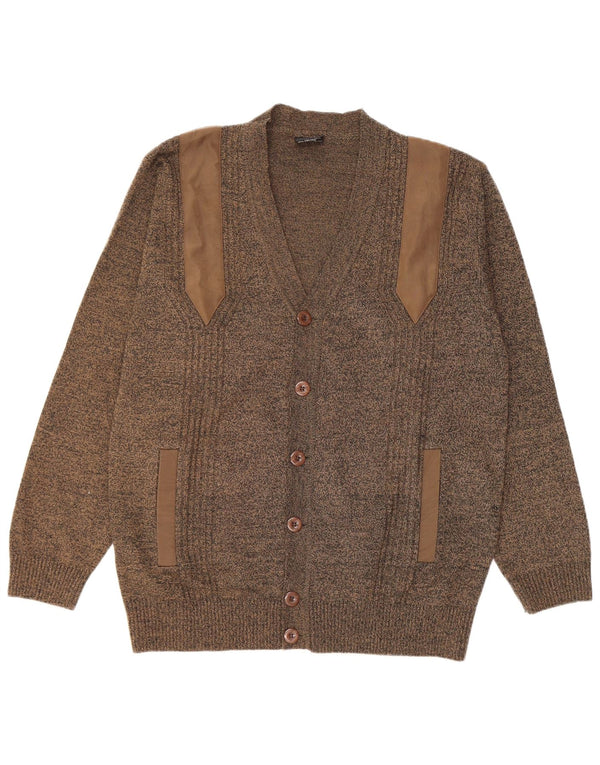 Vintage Mens Cardigan Sweater 3XL Khaki Flecked Polyacrylic