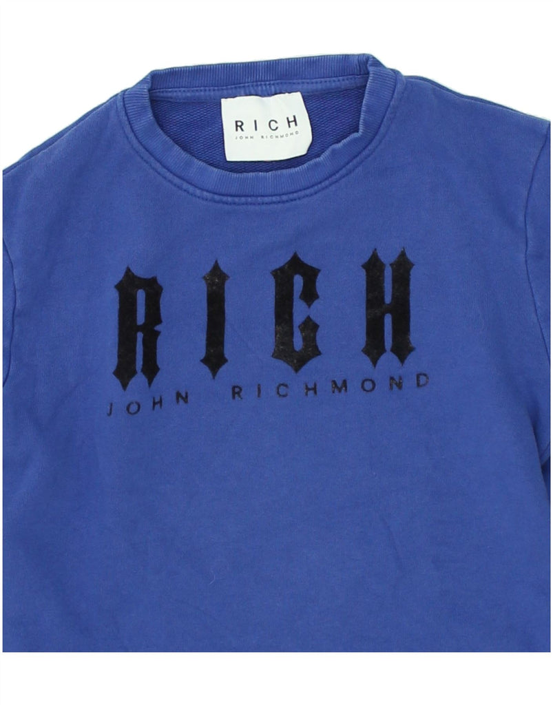 RICHMOND Boys Graphic Sweatshirt Jumper 9-10 Years Blue Cotton | Vintage Richmond | Thrift | Second-Hand Richmond | Used Clothing | Messina Hembry 