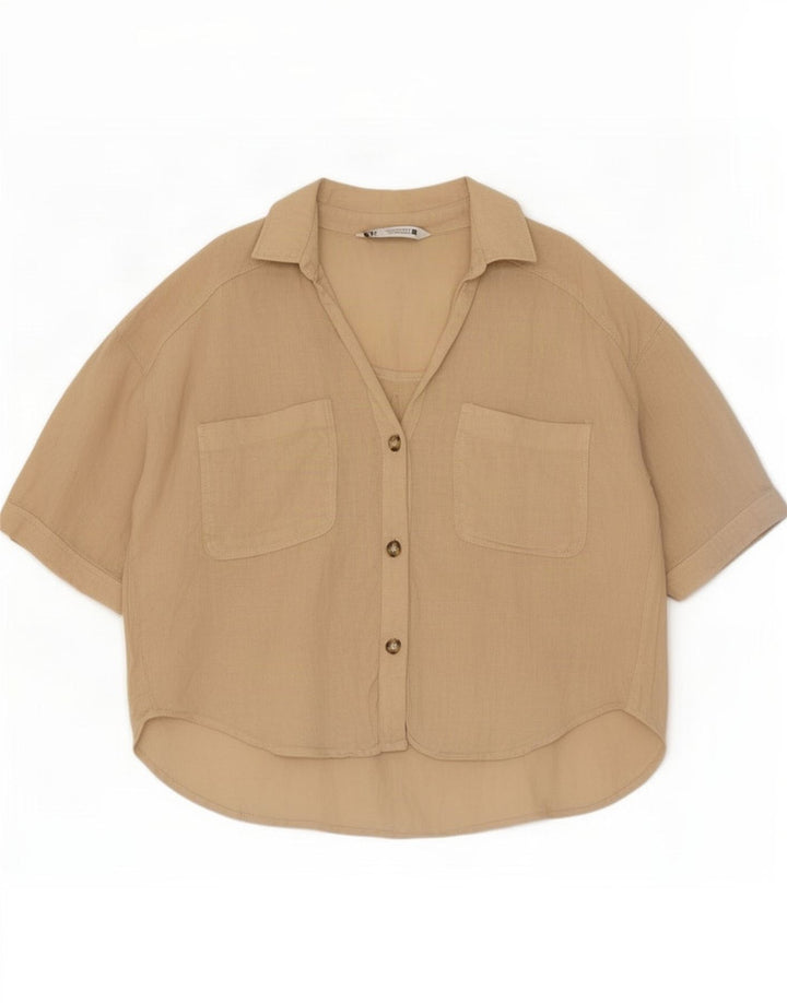 Zara Womens 3/4 Sleeve Shirt UK 14 Medium Beige