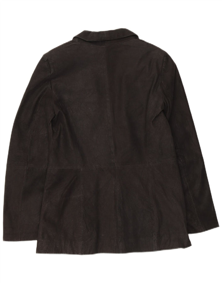 Zara Womens 1 Button Suede Blazer Jacket UK 10 Small Black Leather