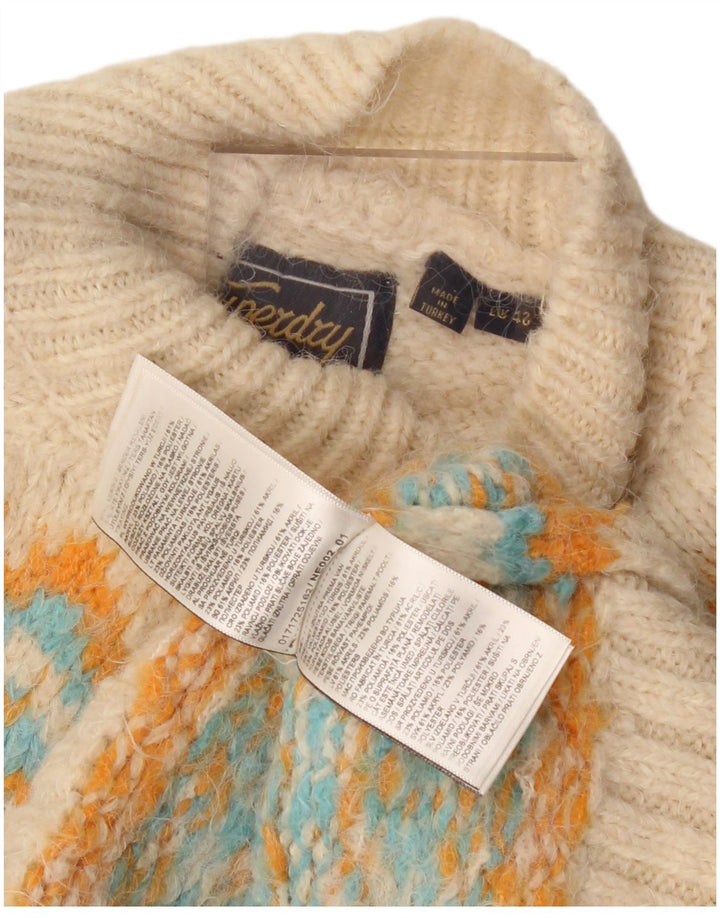 Superdry Womens Turtle Neck Jumper Sweater UK 12 Medium Beige Fair Isle