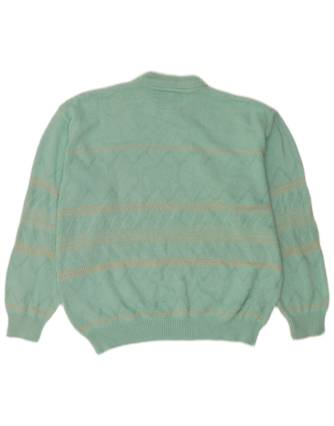 NORTH POLE Mens Crew Neck Jumper Sweater Large Turquoise Striped Cotton