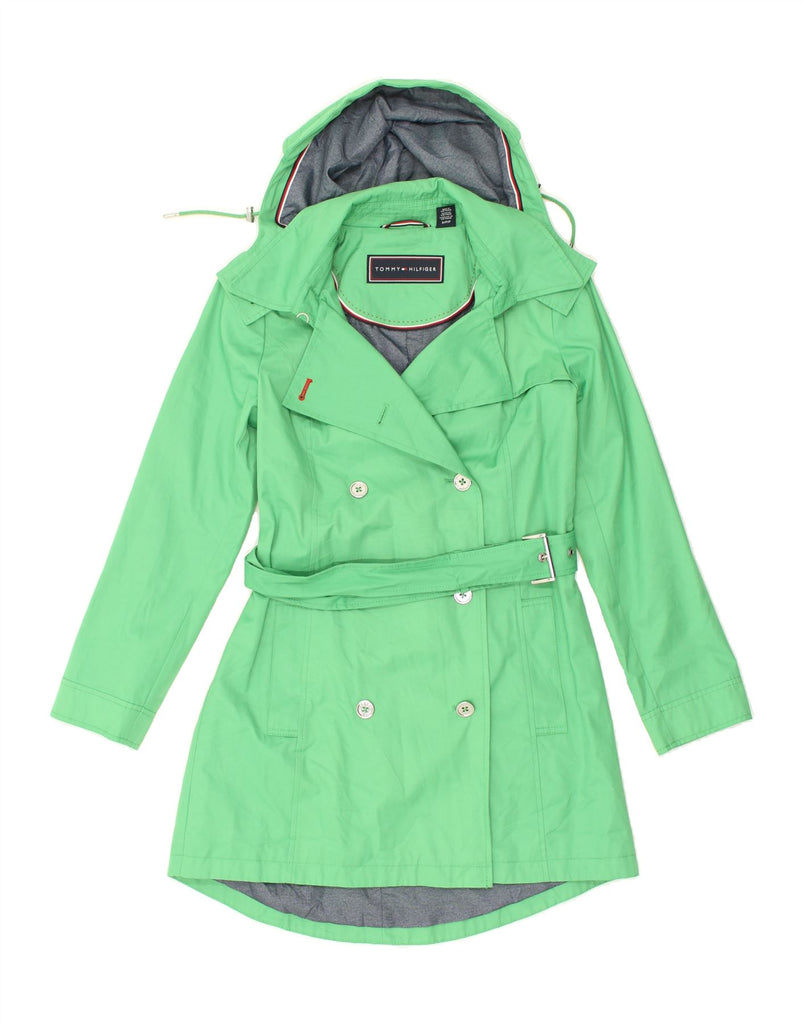 TOMMY HILFIGER Womens Hooded Trench Coat UK 10 Small Green Cotton | Vintage Tommy Hilfiger | Thrift | Second-Hand Tommy Hilfiger | Used Clothing | Messina Hembry 