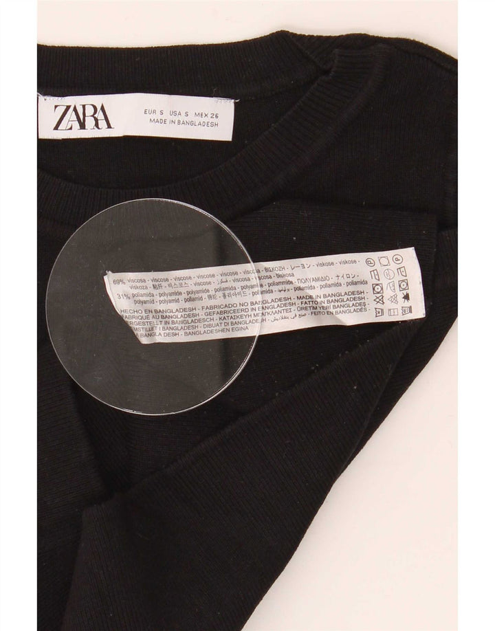 Zara Womens Crop Vest Top UK 8 Small Black Viscose